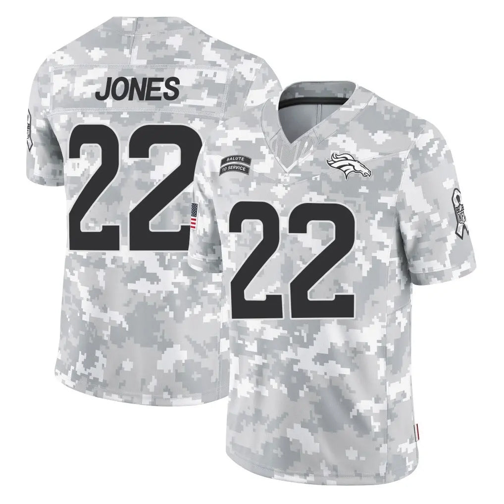 D.Broncos #22 Brandon Jones Player Arctic Camo Salute To Service Limited Ldoa Stitched Jerseys