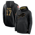 B.Bills #17 Josh Allen Player Black Salute to Service Hoodies Hame Ldoa Stitched Jerseys
