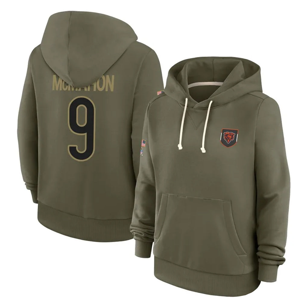 C.Bears #9 Jim McMahon Player Olive Salute to Service Pullover Hoodies Limited Ldoa Stitched Jerseys