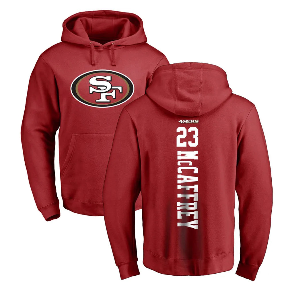 SF.49ers #23 Christian McCaffrey Player Red LOGO Pullover Hoodies Home Game Ldoa Stitched Jerseys
