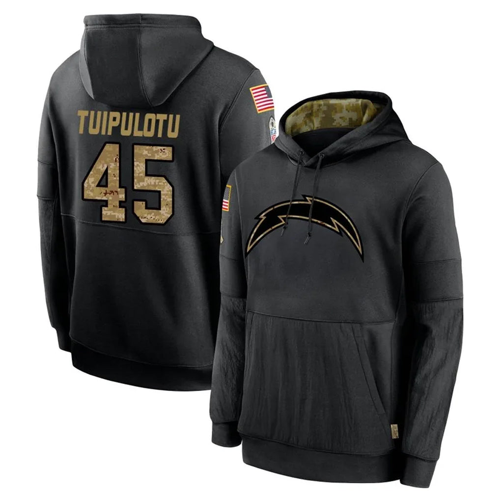 LA.Chargers #45 Tuli Tuipulotu Player Black Salute to Service Hoodies Limited Game Ldoa Stitched Jerseys