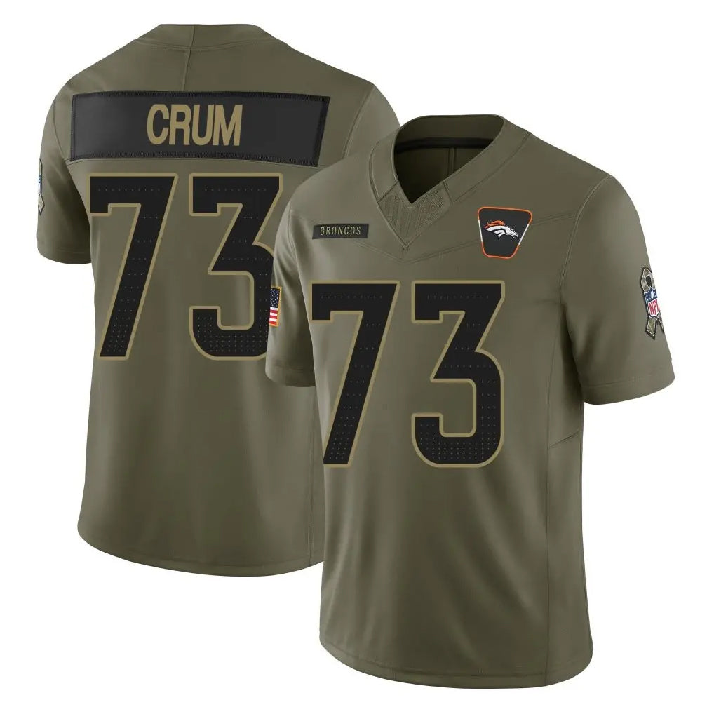 D.Broncos #73 Frank Crum Player Olive 2025 Salute To Service Limited Home Game Ldoa Stitched Jerseys