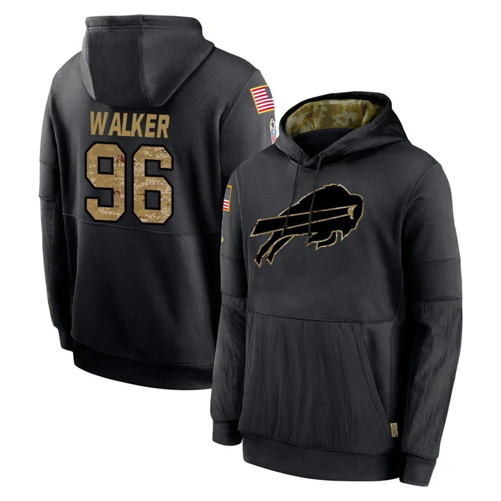 B.Bills #96 Deone Walker Player Black Salute to Service Hoodies Stitched Jersey