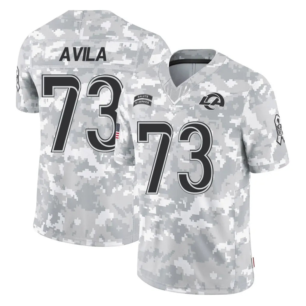 LA.Rams #73 Steve Avila Player Arctic Camo Salute To Service Limited Game Ldoa Stitched Jerseys