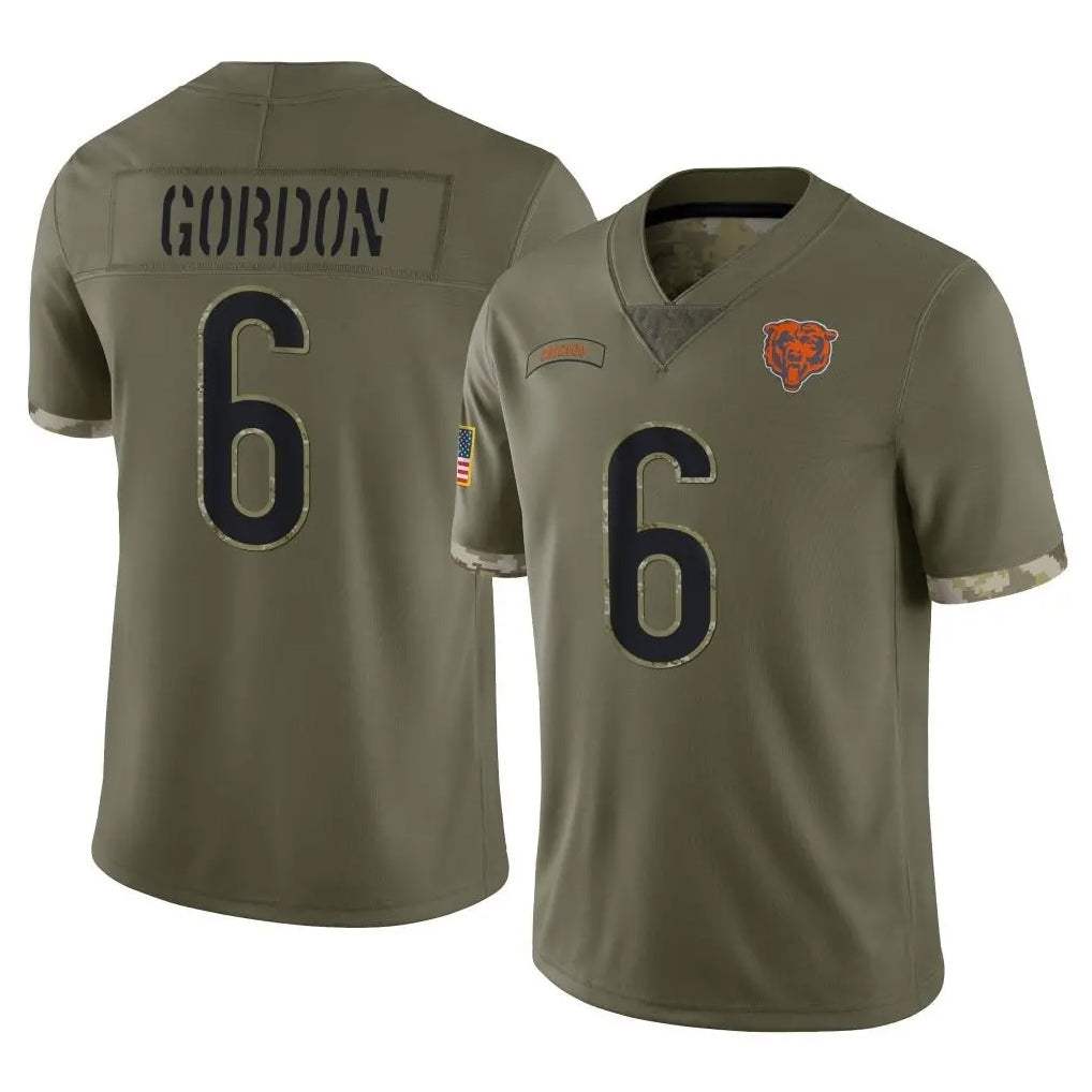 C.Bears #6 Kyler Gordon Player Olive Salute to Service Limited Game Ldoa Stitched Jerseys