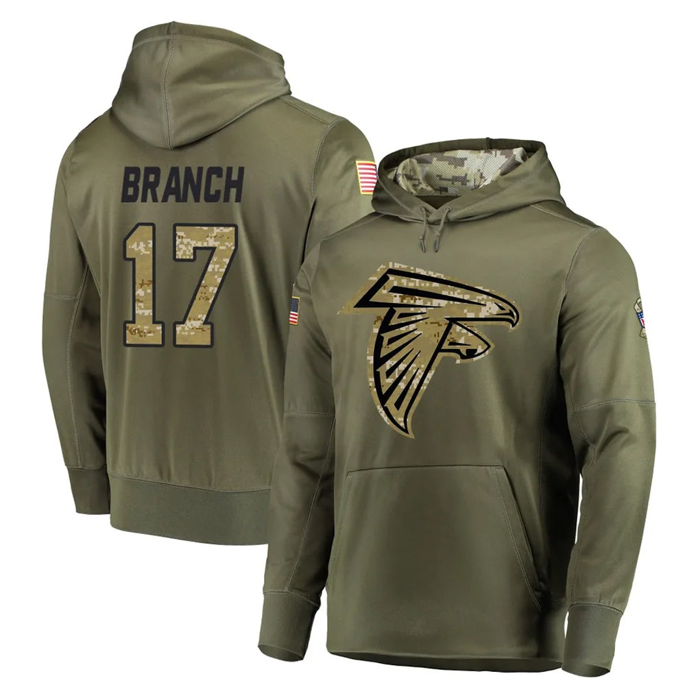 A.Falcons #17 Zachariah Branch Player Olive Salute to Service Club Fleece Hoodie Ldoa Stitched Jerseys