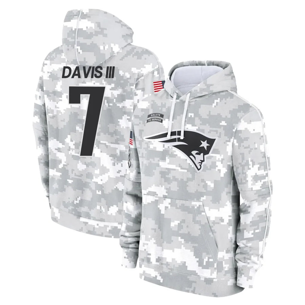 NE.Patriots #7 Carlton Davis III Player Arctic Camo Salute to Service Pullover Hoodies Limited Game Ldoa Stitched Jerseys
