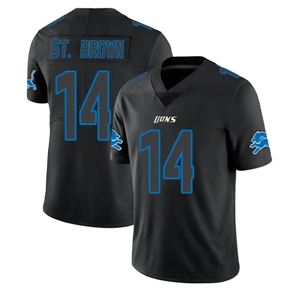D.Lions #14 Amon-Ra St. Brown Player Black Impact Limited Home Game Ldoa Stitched Jerseys