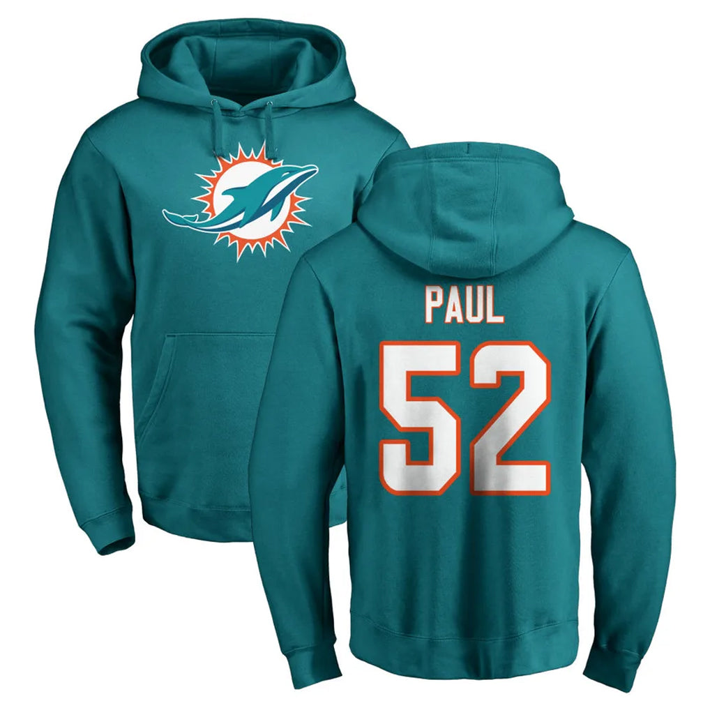 M.Dolphins #52 Patrick Paul Player Aqua LOGO Pullover Hoodies Limited Ldoa Stitched Jerseys