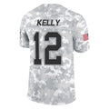 B.Bills #12 Jim Kelly Player Arctic Camo Salute to Service Limited Ldoa Stitched Jerseys