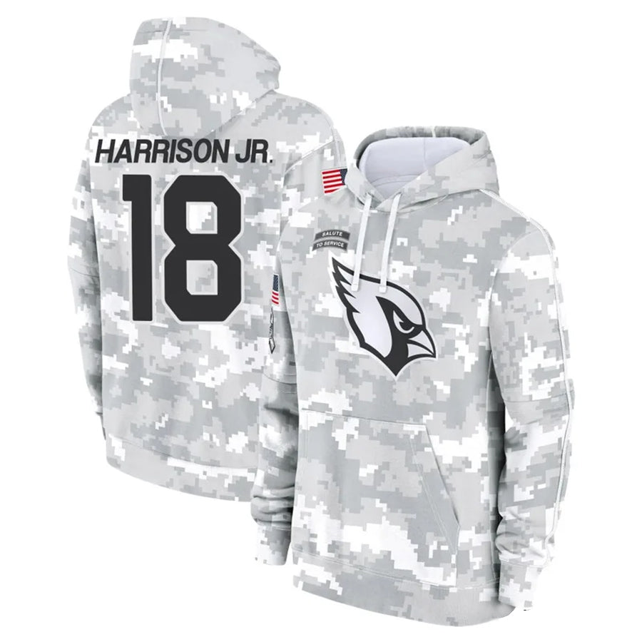 A.Cardinals #18 Marvin Harrison Jr. Player Camo Salute to Service Hoodies Ldoa Stitched Jerseys