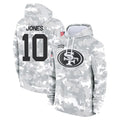 SF.49ers #10 Mac Jones Player Arctic Camo Limited Salute to Service Pullover Hoodies Game Ldoa Stitched Jerseys