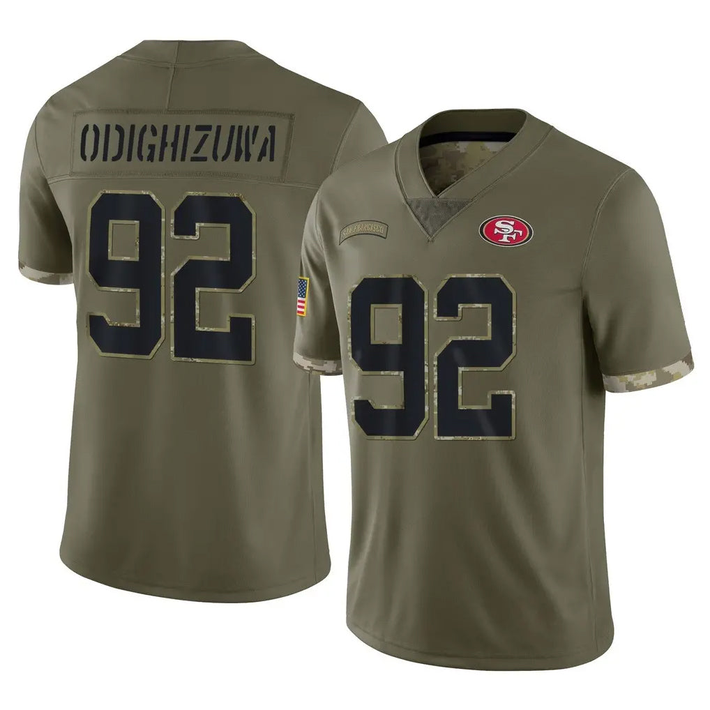 SF.49ers #92 Osa Odighizuwa Player Olive Limited Salute To Service Home Game Ldoa Stitched Jerseys