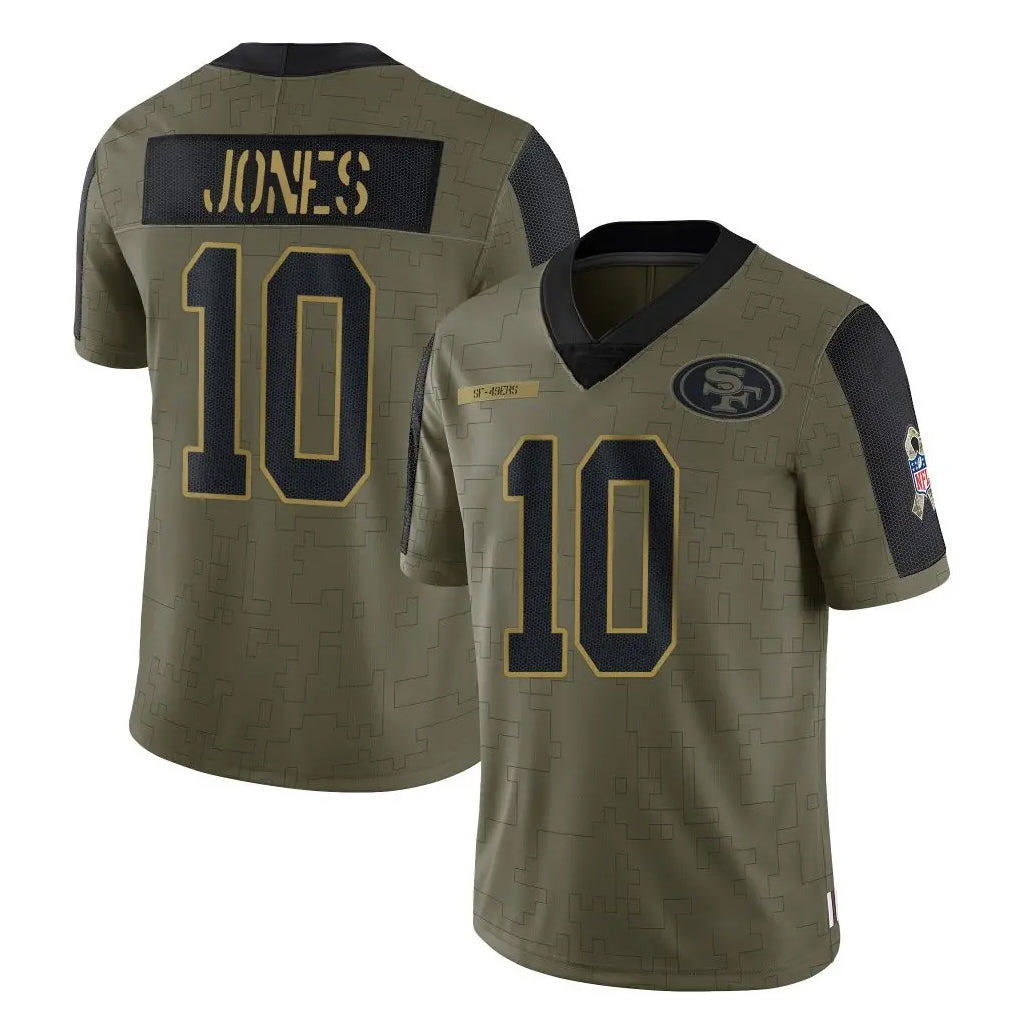 SF.49ers #10 Mac Jones Player Olive Salute To Service Limited Game Ldoa Stitched Jerseys