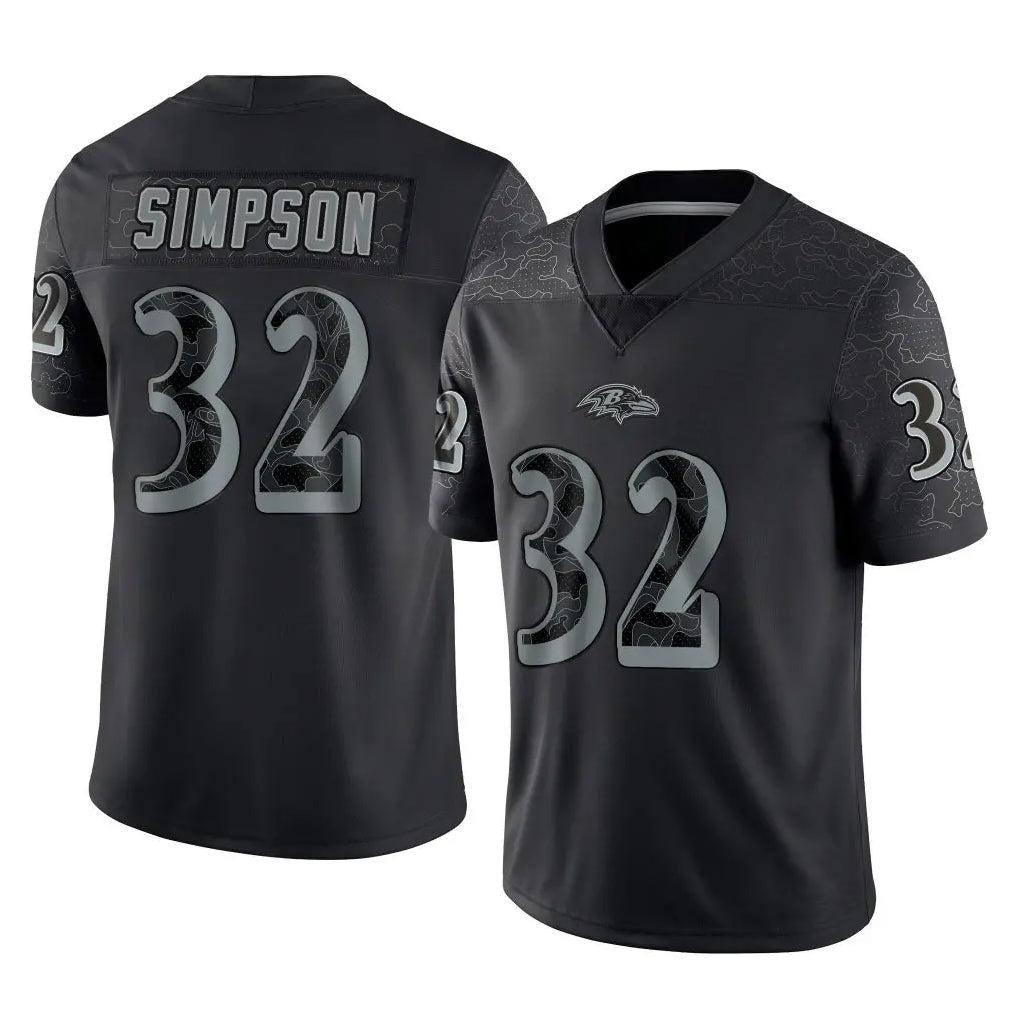 B.Ravens #32 Trenton Simpson Player Black REFLECTIVE Limited Ldoa Stitched Jerseys