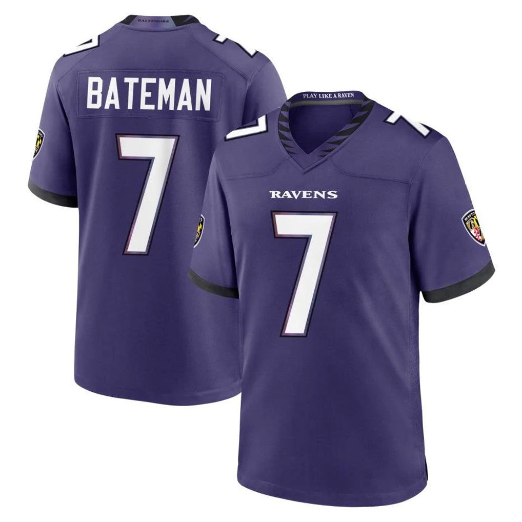 B.Ravens #7 Rashod Bateman Player Purple Limited Home Game Ldoa Stitched Jerseys