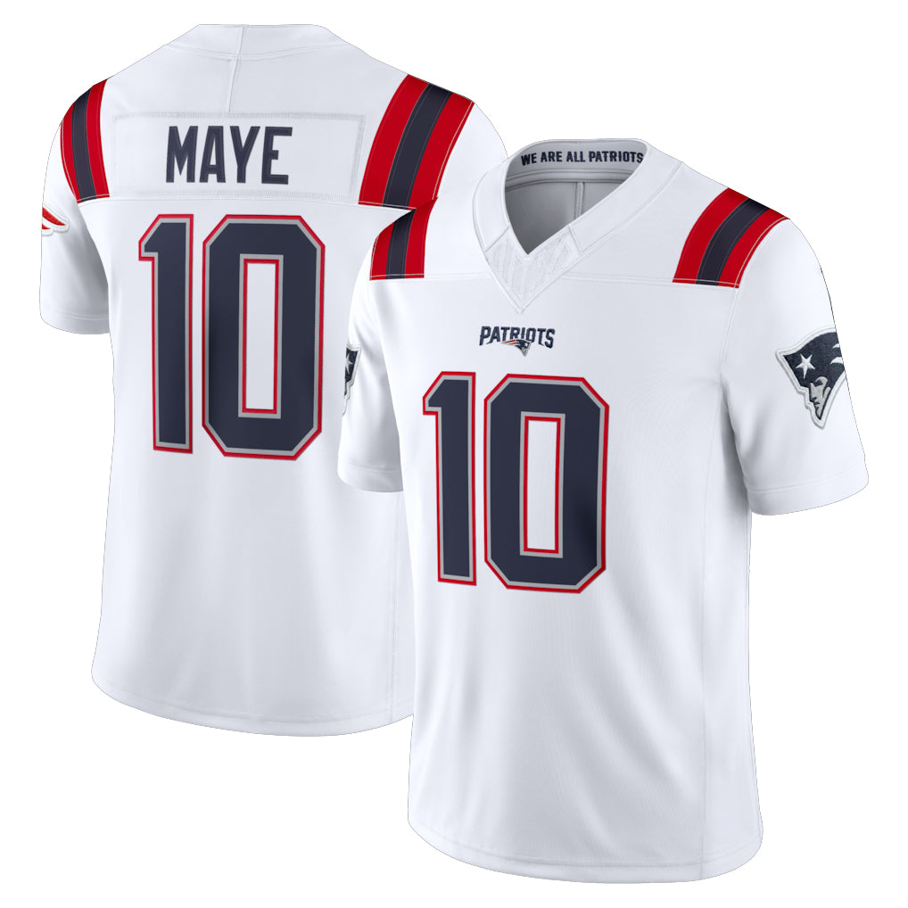 NE.Patriots #10 Drake Maye Player White Limited Vapor F.U.S.E. Home Game Ldoa Stitched Jerseys