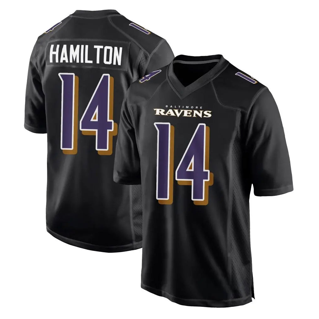 B.Ravens #14 Kyle Hamilton Player Black Carbon Fashion Game Home Ldoa Stitched Jerseys