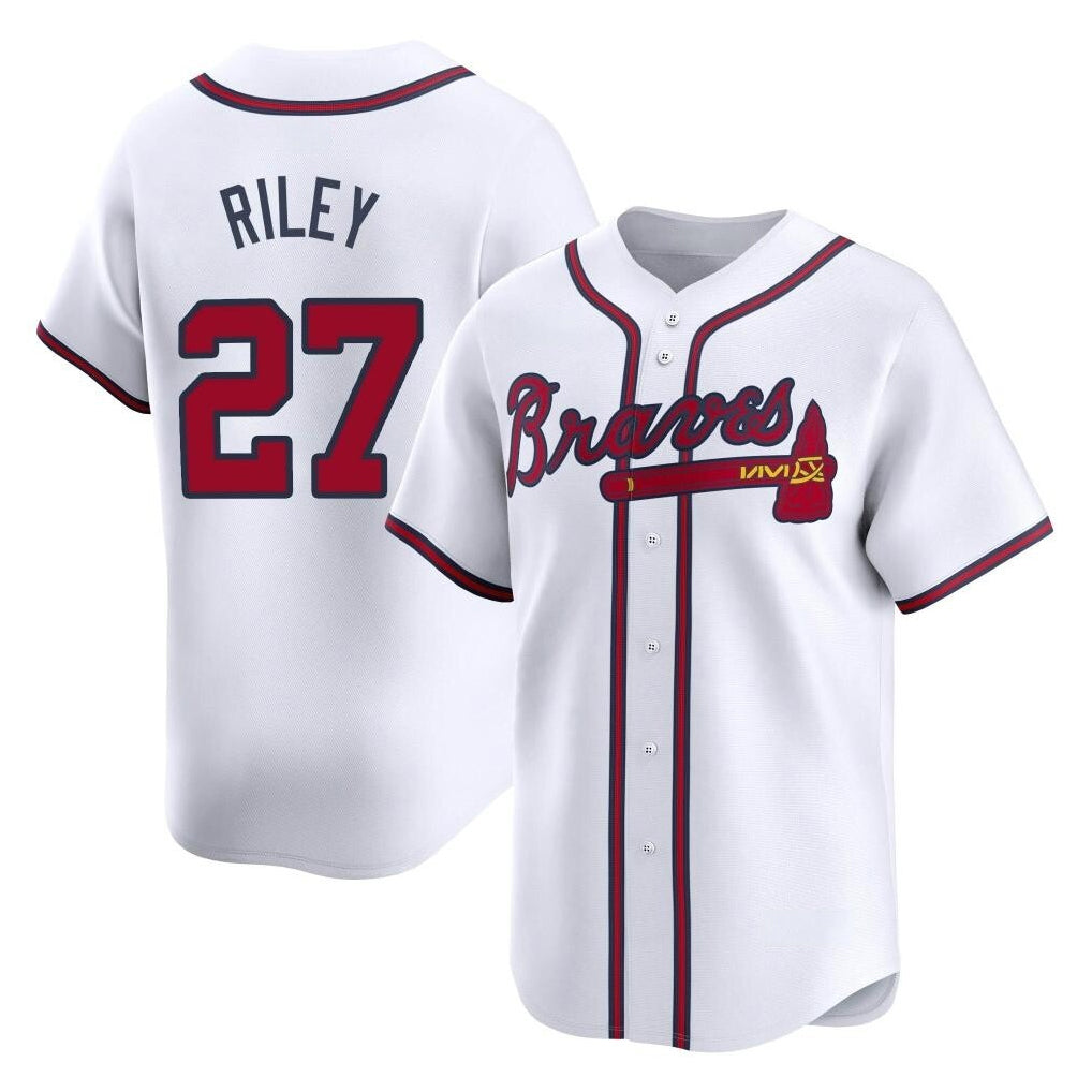 A.Braves #27 Austin Riley Player White Limited Home Game Ldoa Stitched Jerseys