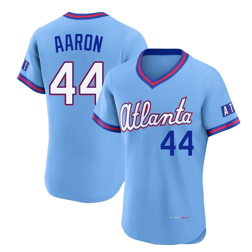 A.Braves #44 Hank Aaron Player Powder Blue 2026 City Connect T-shirt Limited Elite Home Game Ldoa Stitched Jerseys