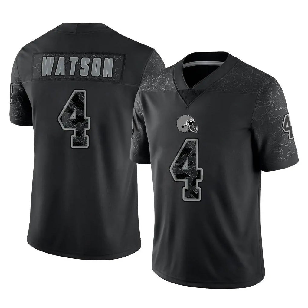 C.Browns #4 Deshaun Watson Player Black Reflective Home Game Ldoa Stitched Jerseys