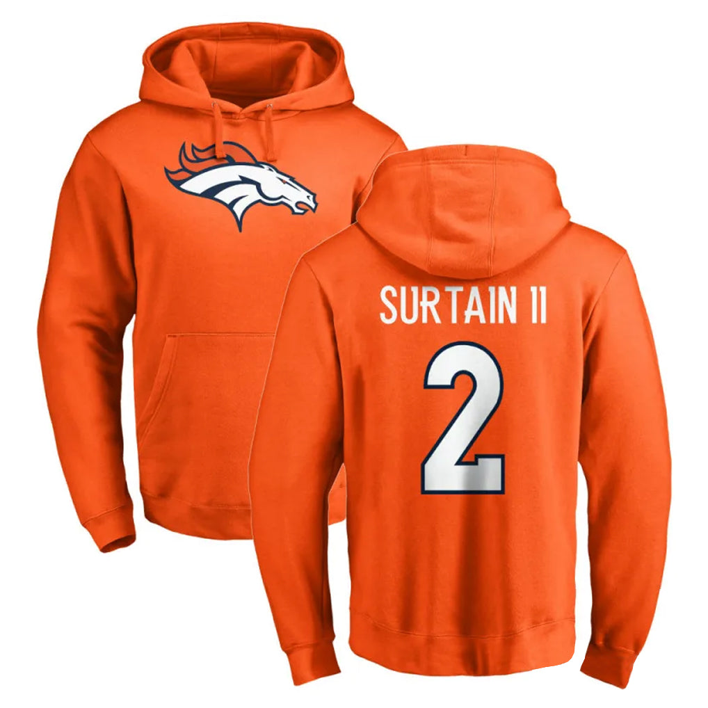D.Broncos #2 Pat Surtain II Player Orange Pullover Hoodie Limited Ldoa Stitched Jerseys