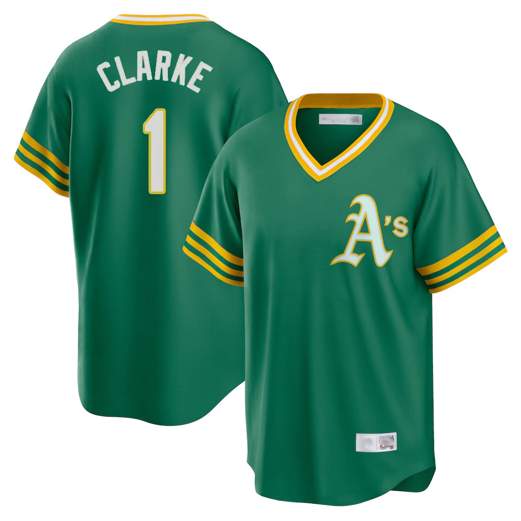 Athletics #1 Denzel Clarke Player Kelly Green Cooperstown Collection T-shirt Game Ldoa Stitched Jerseys