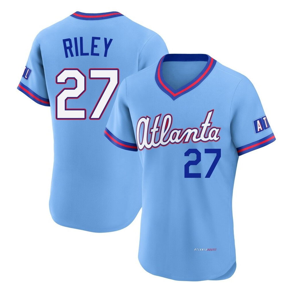 A.Braves #27 Austin Riley Player Powder Blue 2026 City Connect T-shirt Limited Elite Home Game Ldoa Stitched Jerseys