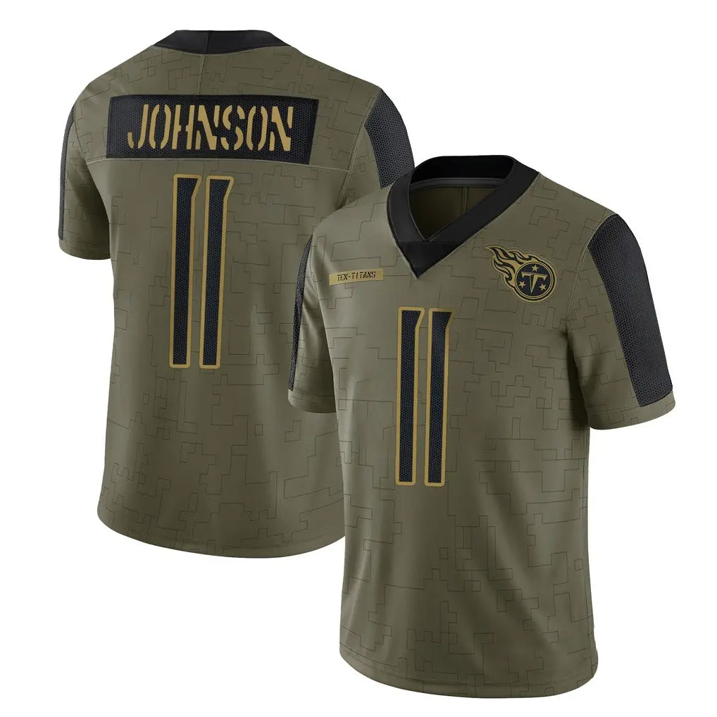T.Titans #11 Jermaine Johnson II Player Olive Salute to Service Limited Home Game Ldoa Stitched Jerseys