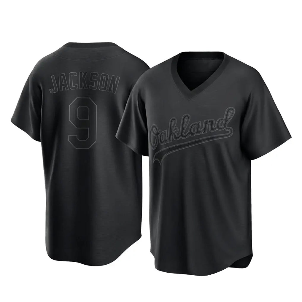 Athletics #9 Reggie Jackson Player Black Pitch Fashion T-shirt Home Game Ldoa Stitched Jerseys