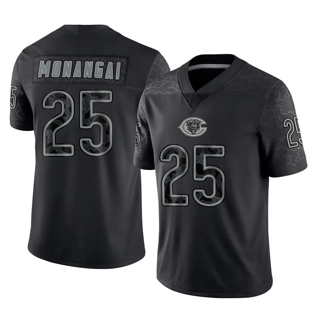 C.Bears #25 Kyle Monangai Player Black REFLECTIVE Limited Game Ldoa Stitched Jerseys