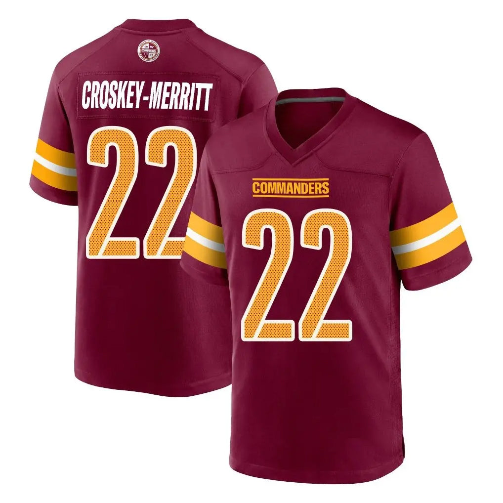 W.Commanders #22 Jacory Croskey-Merritt Player Burgundy Home Game Ldoa Stitched Jerseys