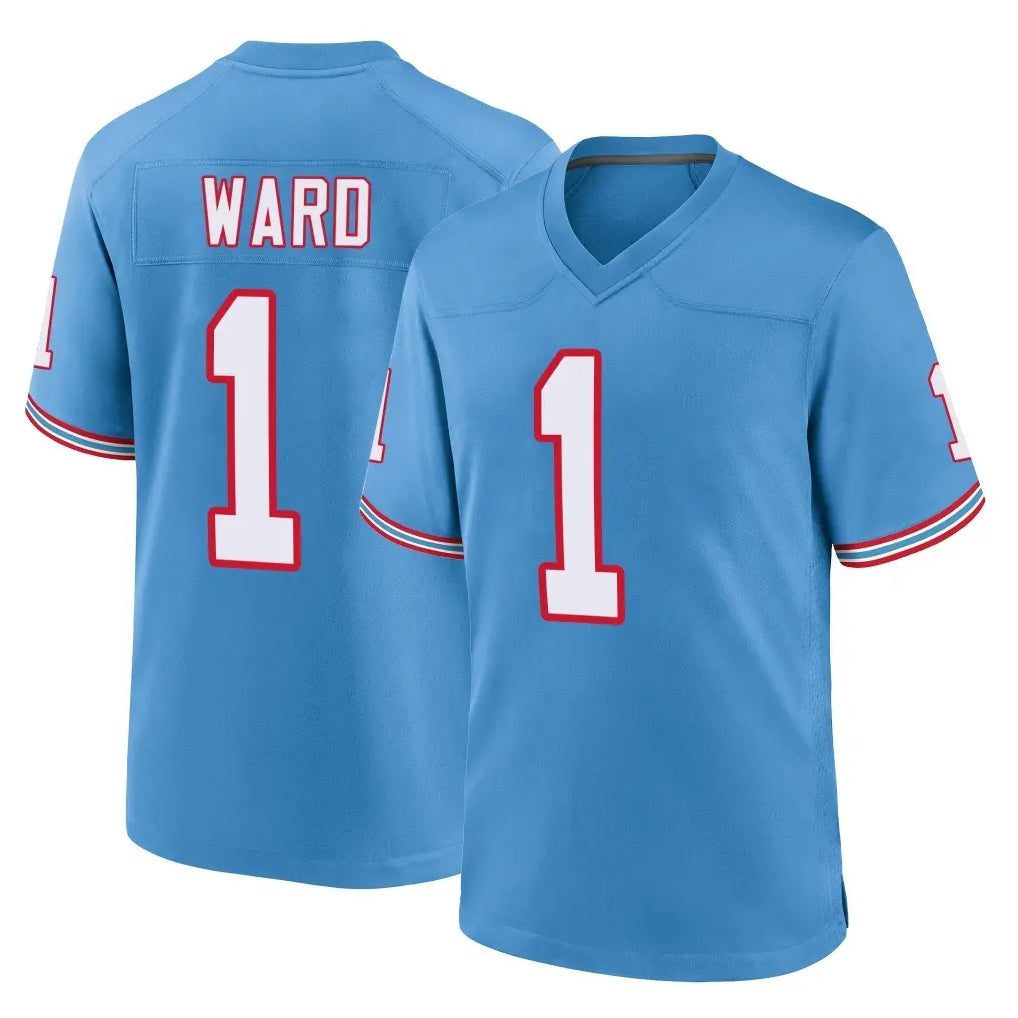 T.Titans #1 Cam Ward Player Light Blue Oilers Throwback Home Game Ldoa Stitched Jerseys