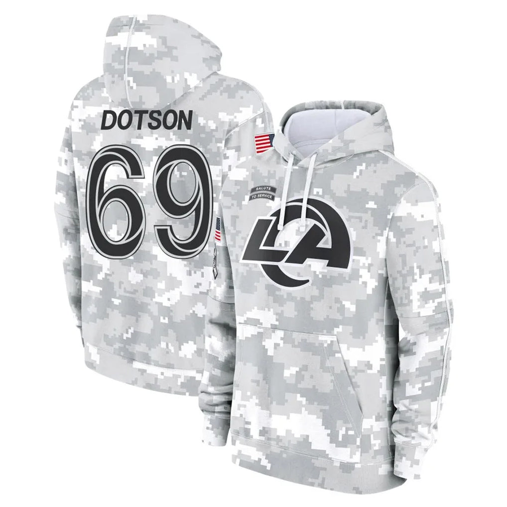 LA.Rams #69 Kevin Dotson Player Arctic Camo Salute to Service Hoodies Limited Game Ldoa Stitched Jerseys
