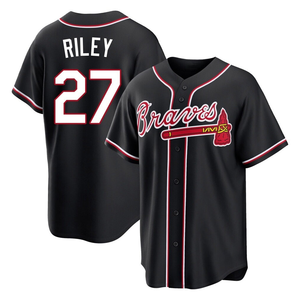 A.Braves #27 Austin Riley Player Black Fashion Out Game Ldoa Stitched Jerseys
