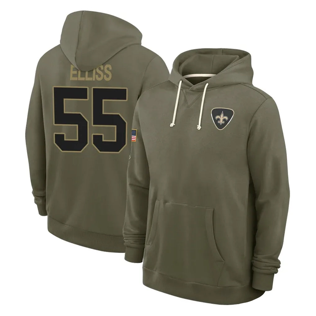 NO.Saints #55 Kaden Elliss Player Olive Salute to Service Pullover Hoodies Limited Ldoa Stitched Jerseys