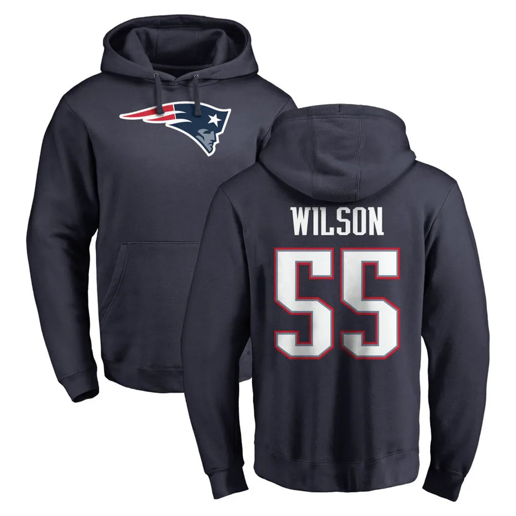 NE.Patriots #55 Jared Wilson Player Navy LOGO Pullover Hoodies Home Game Ldoa Stitched Jerseys