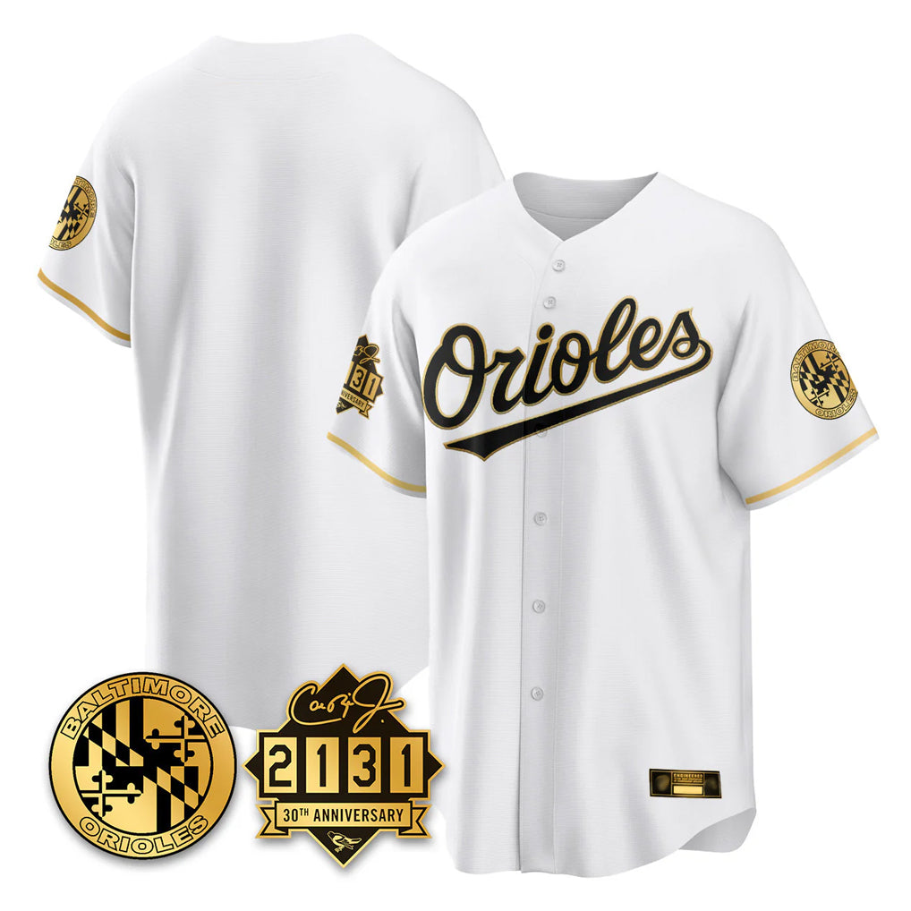 B.Orioles Blank Player White Gold 30th Anniversary of 2131 Home Game Ldoa Stitched Jerseys