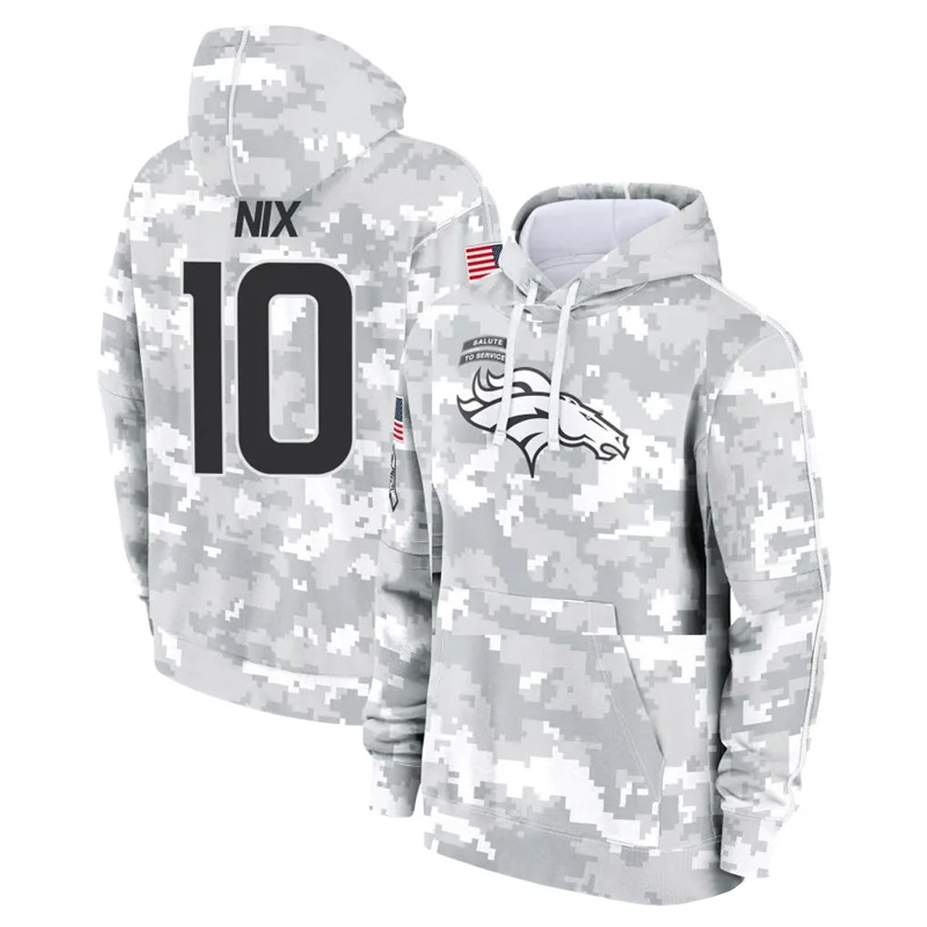 D.Broncos #10 Bo Nix Player Arctic Camo Salute to Service Hoodies Limited Game Ldoa Stitched Jerseys