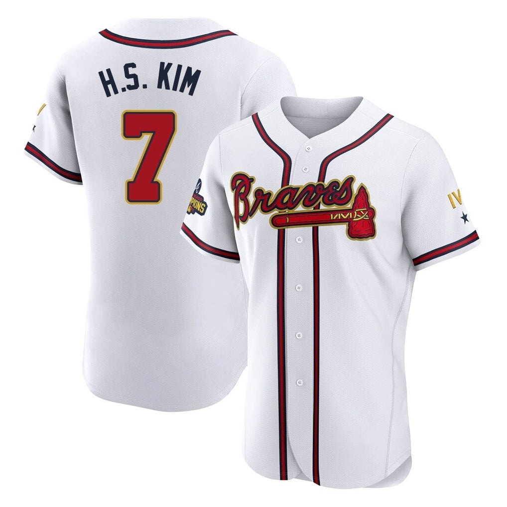 A.Braves #7 Ha-Seong Kim Player White Gold Limited Elite Home Game Ldoa Stitched Jerseys
