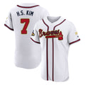 A.Braves #7 Ha-Seong Kim Player White Gold Limited Elite Home Game Ldoa Stitched Jerseys