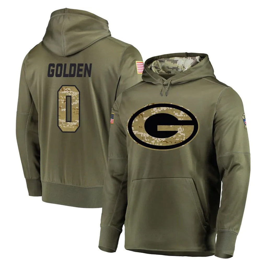 GB.Packers #0 Matthew Golden Player Olive Salute to Service Pullover Hoodies Home Game Ldoa Stitched Jerseys