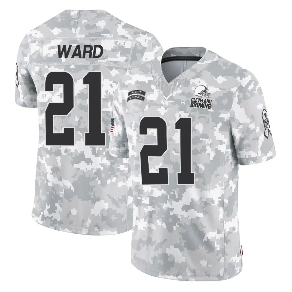 C.Browns #21 Denzel Ward Player Arctic Camo Salute to Service Limited Home Game Ldoa Stitched Jerseys