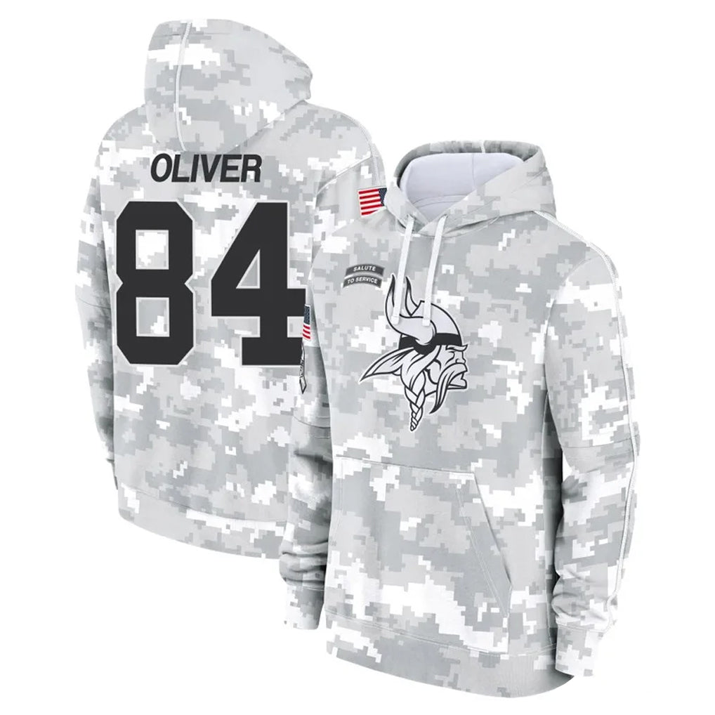 M.Vikings #84 Josh Oliver Player Arctic Camo Salute to Service Pullover Hoodies Limited Game Ldoa Stitched Jerseys