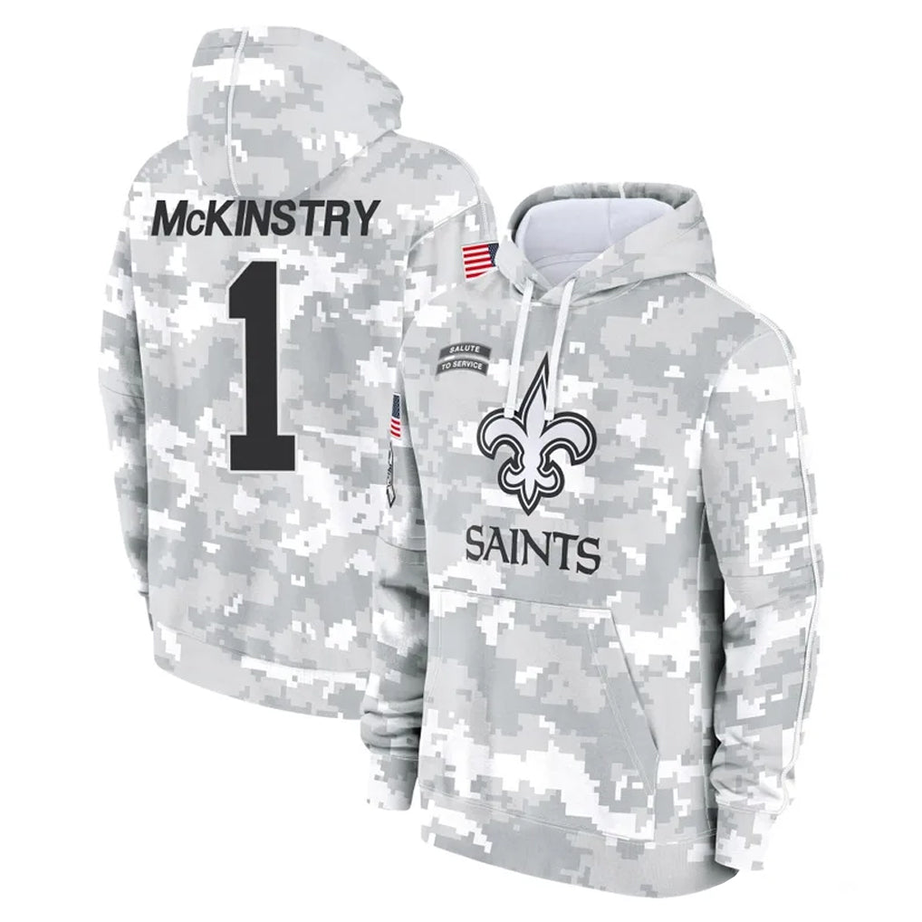 NO.Saints #1 Kool-Aid McKinstry Player Arctic Camo Salute to Service Pullover Hoodies Limited Game Ldoa Stitched Jerseys
