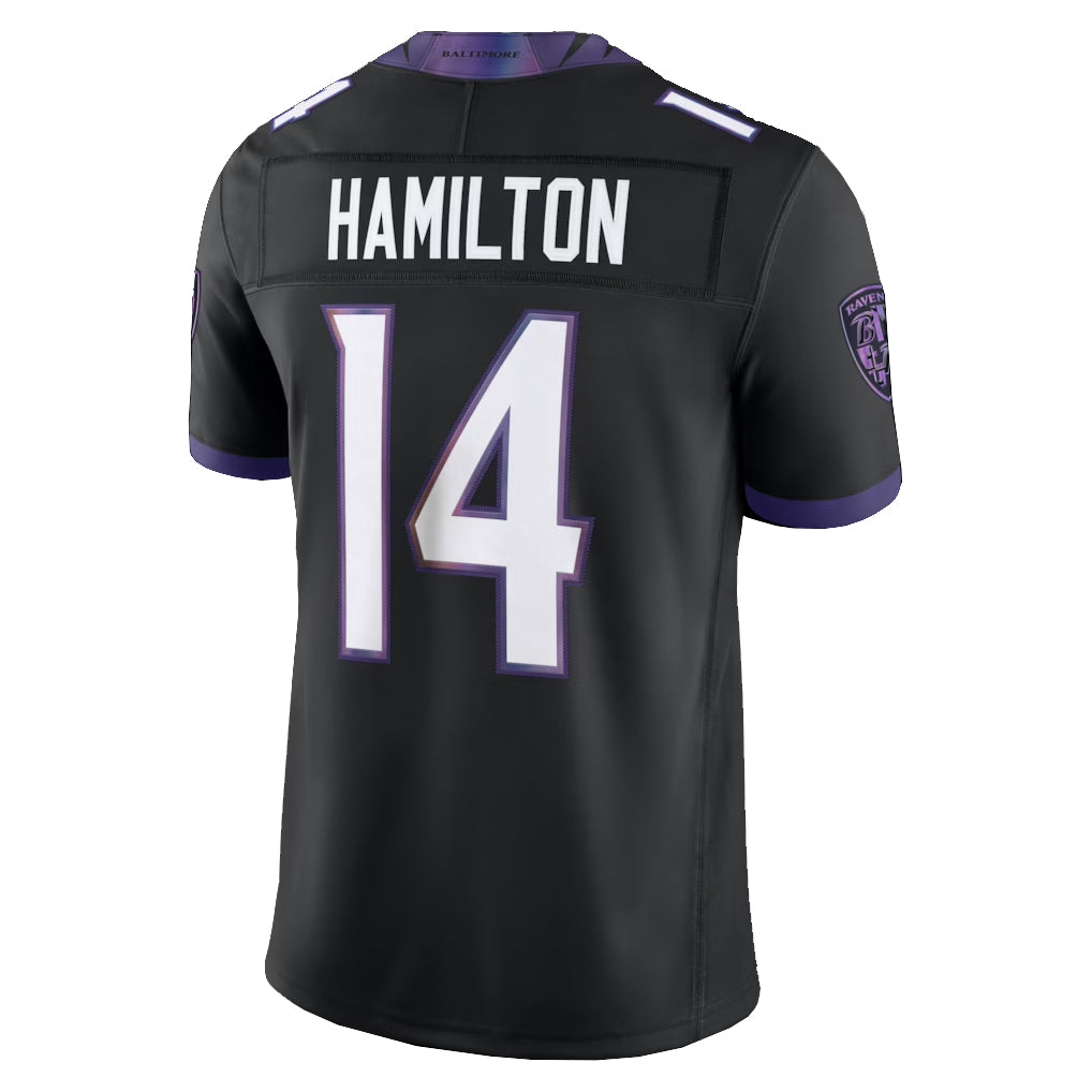 B.Ravens #14 Kyle Hamilton Player Black Limited Elite Home Game Ldoa Stitched Jerseys