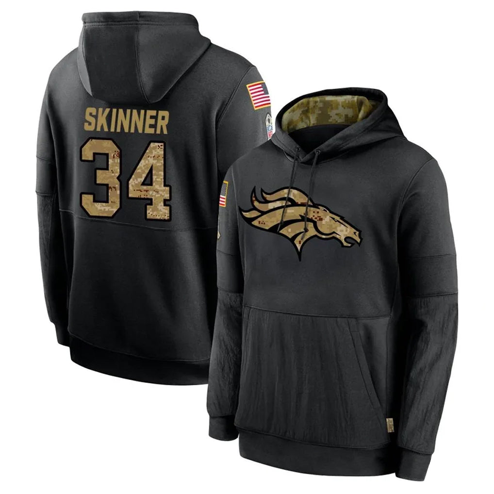 D.Broncos #34 JL Skinner Player Black Salute to Service Pullover Hoodies Limited Ldoa Stitched Jerseys