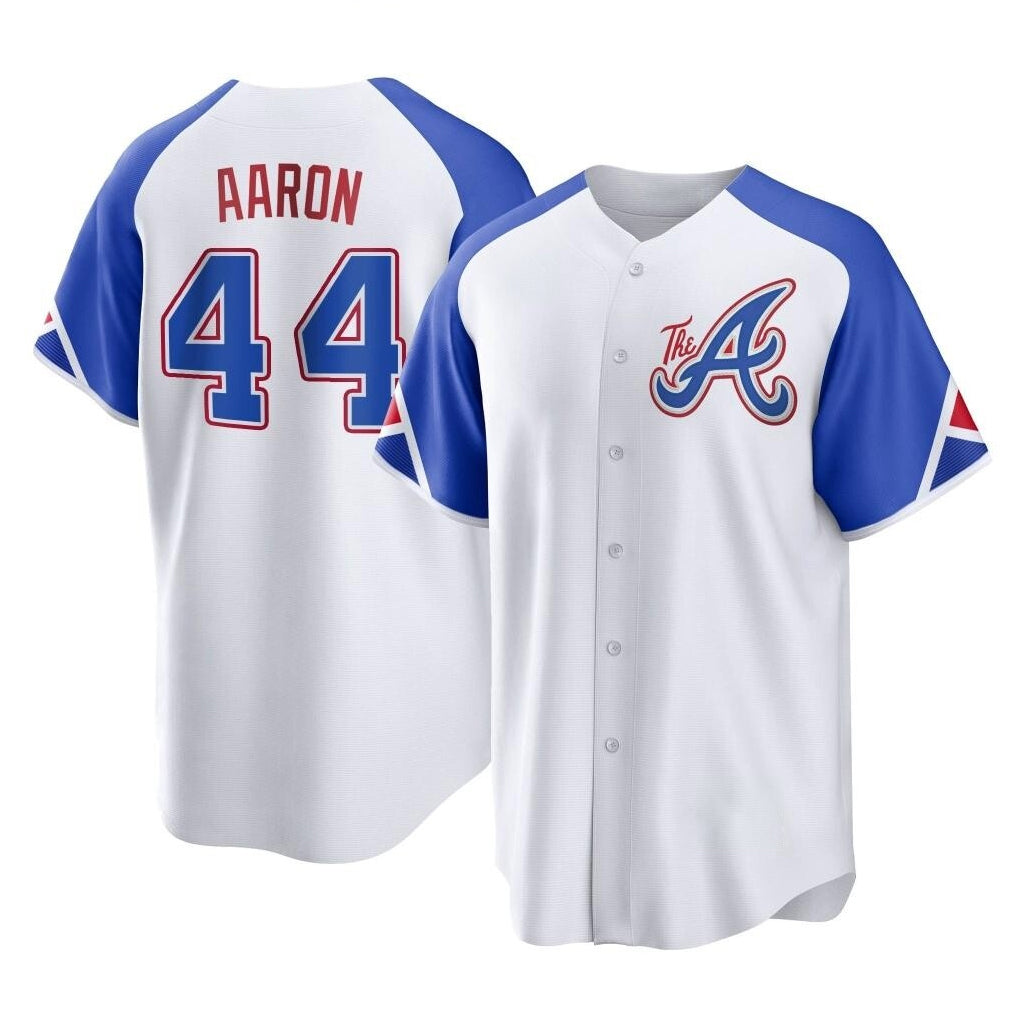 A.Braves #44 Hank Aaron Player White City Connect Home Game Ldoa Stitched Jerseys