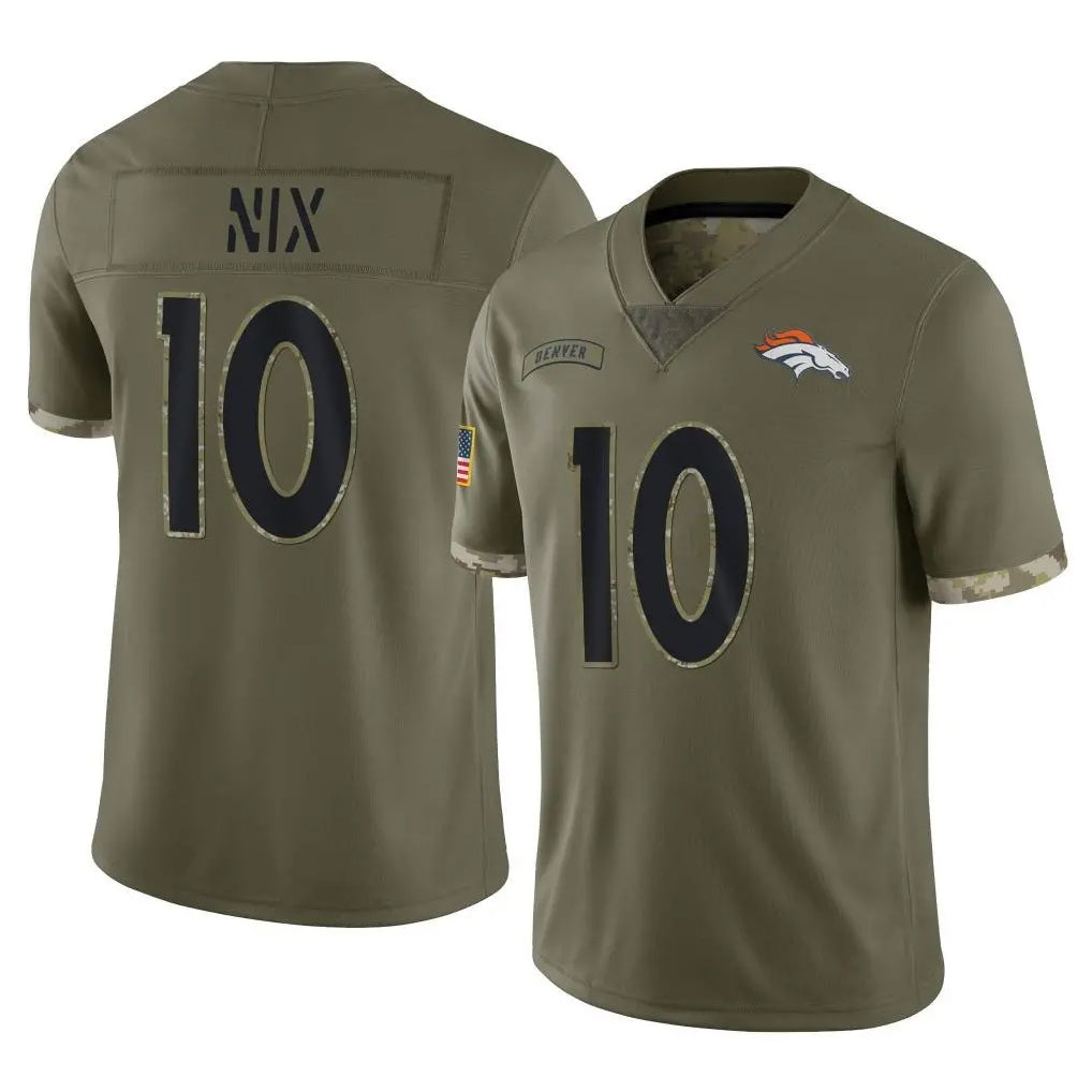 D.Broncos #10 Bo Nix Player Olive Salute To Service Limited Ldoa Stitched Jerseys