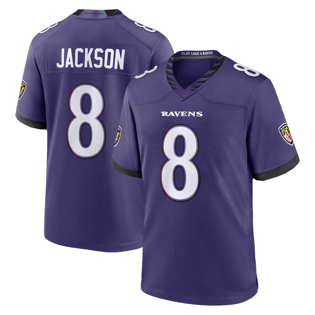B.Ravens #8 Lamar Jackson Player Purple Home Game Ldoa Stitched Jerseys
